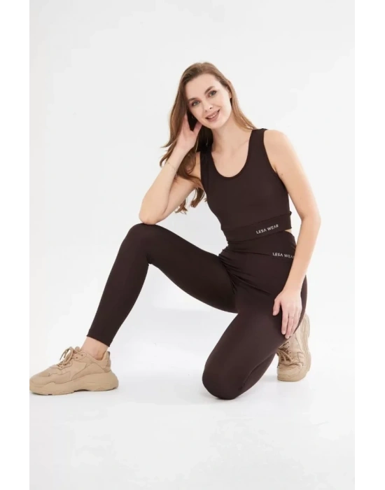 Dalgıç Croplu Taytlı Takım  Kahve