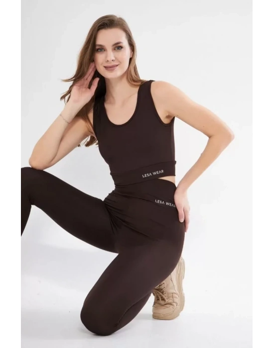 Dalgıç Croplu Taytlı Takım  Kahve