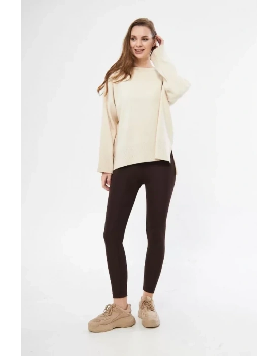 Dalgıç Yüksel Bel Baskılı Tayt  Bordo