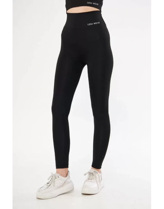 Dalgıç Yüksel Bel Battal Baskılı Tayt  Siyah