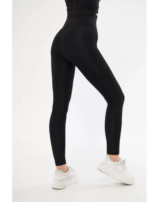 Dalgıç Yüksel Bel Battal Baskılı Tayt  Siyah