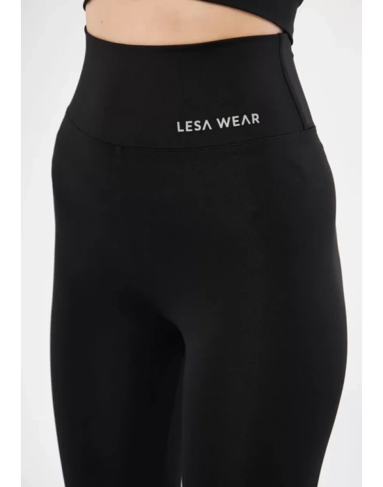 Dalgıç Yüksel Bel Battal Baskılı Tayt  Siyah