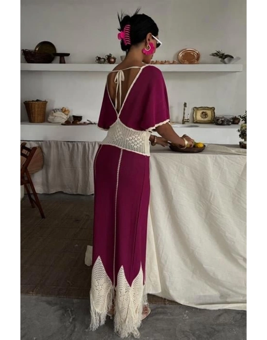 Dantel Desenli V Yaka Triko Elbise 2844