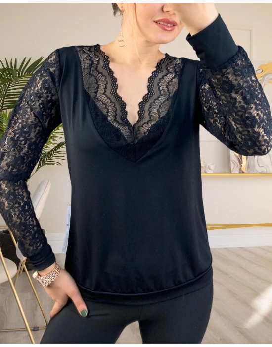 Dantel Detay Janes Sandy Kumaş Bluz