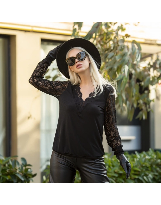 Dantel Detay Janes Sandy Kumaş Bluz