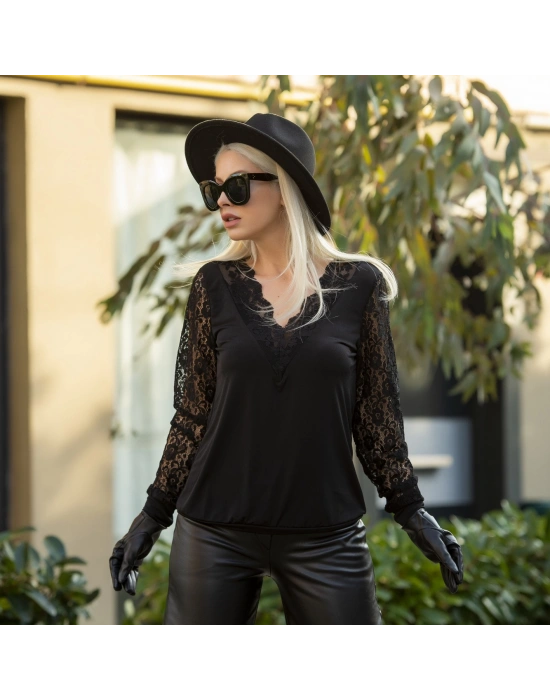 Dantel Detay Janes Sandy Kumaş Bluz