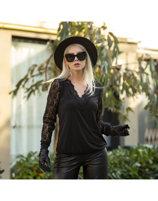 Dantel Detay Janes Sandy Kumaş Bluz