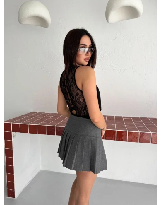 Dantel Detaylı Derin Dekolte Body Şık Kolsuz Yazlık Bodysuit  iyah