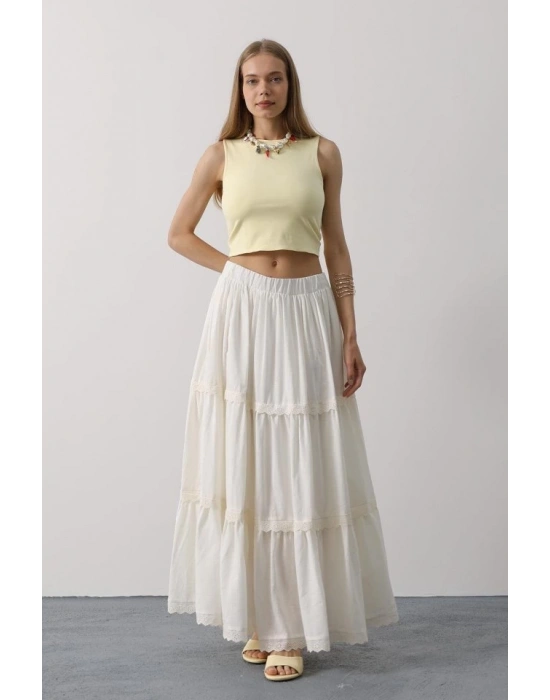 Dantel Detaylı Etek  Beyaz