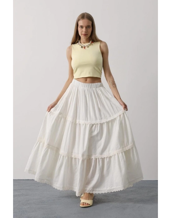 Dantel Detaylı Etek  Beyaz