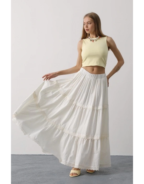 Dantel Detaylı Etek  Beyaz