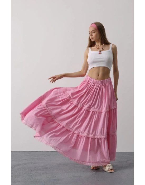 Dantel Detaylı Etek  Pembe