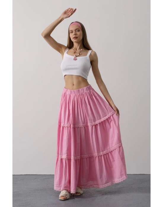 Dantel Detaylı Etek  Pembe