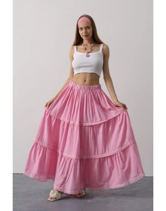 Dantel Detaylı Etek  Pembe