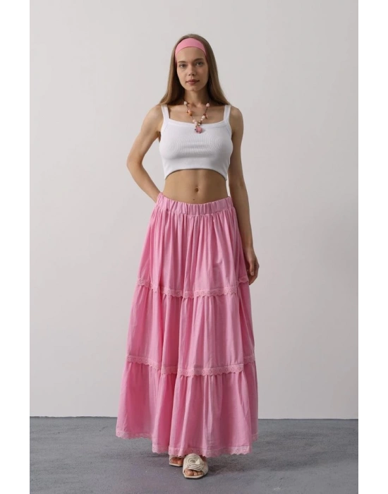 Dantel Detaylı Etek  Pembe