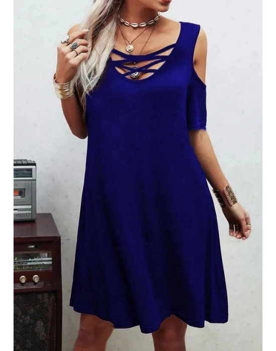 Dekolteli Bağcık Detay Viskon Kumaş Elbise