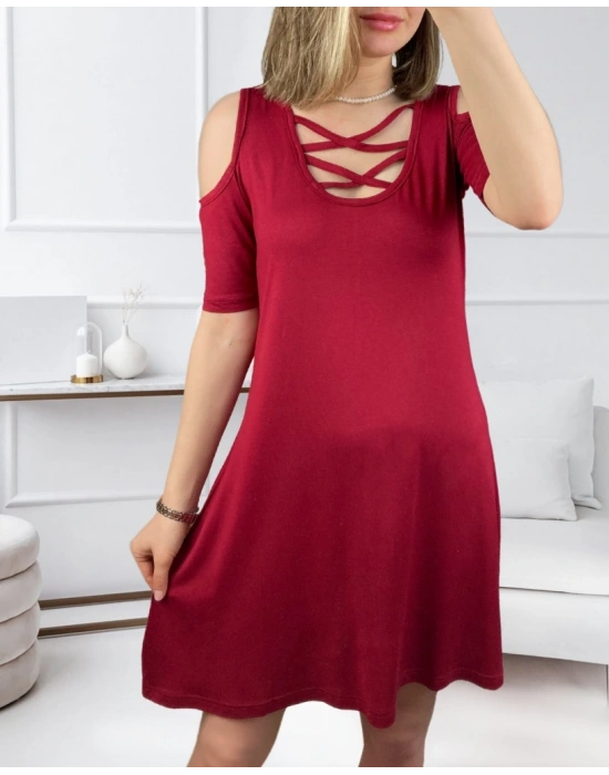 Dekolteli Bağcık Detay Viskon Kumaş Elbise