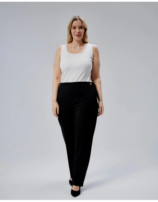 Dekorati̇f Düğmeli̇ Arka Bel Lasti̇kli̇ Büyük Beden Pantolon