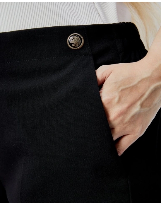 Dekorati̇f Düğmeli̇ Arka Bel Lasti̇kli̇ Büyük Beden Pantolon