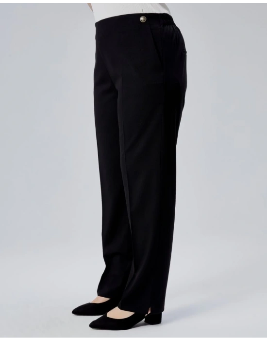 Dekorati̇f Düğmeli̇ Arka Bel Lasti̇kli̇ Büyük Beden Pantolon