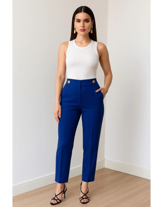 Dekorati̇f Düğmeli̇ Arka Bel Lasti̇kli̇ Pantolon