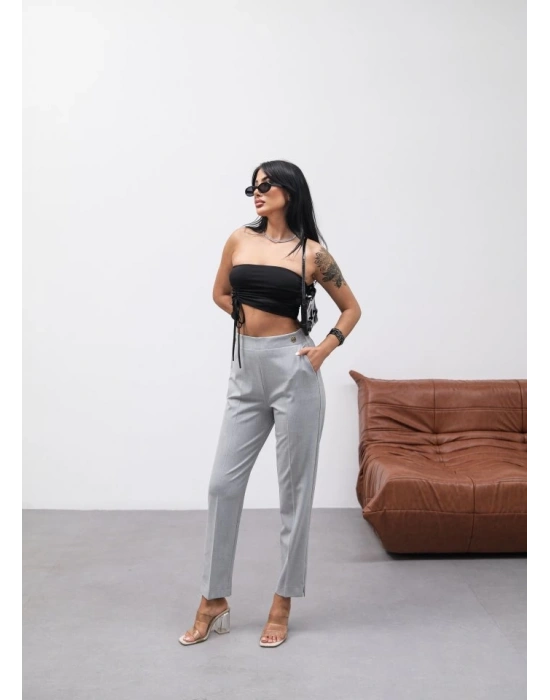 Dekorati̇f Düğmeli̇ Arka Bel Lasti̇kli̇ Pantolon