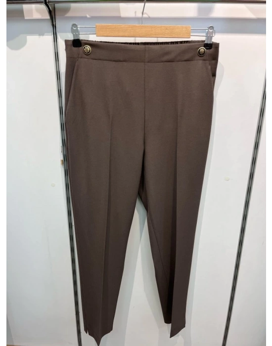 Dekorati̇f Düğmeli̇ Arka Bel Lasti̇kli̇ Pantolon