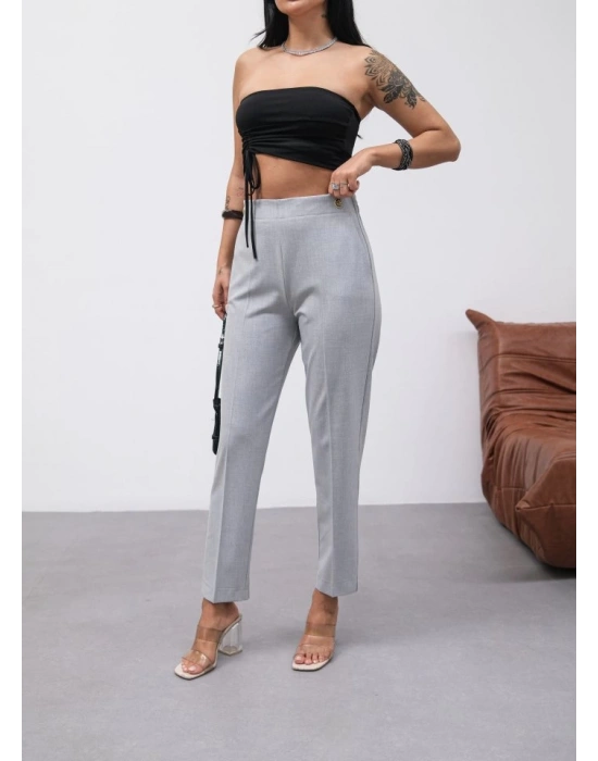 Dekorati̇f Düğmeli̇ Arka Bel Lasti̇kli̇ Pantolon