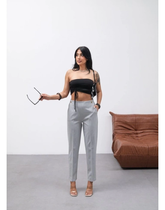 Dekorati̇f Düğmeli̇ Arka Bel Lasti̇kli̇ Pantolon