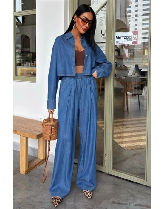 Denim Gömlek Plazzo Pantolon Takım 1016308