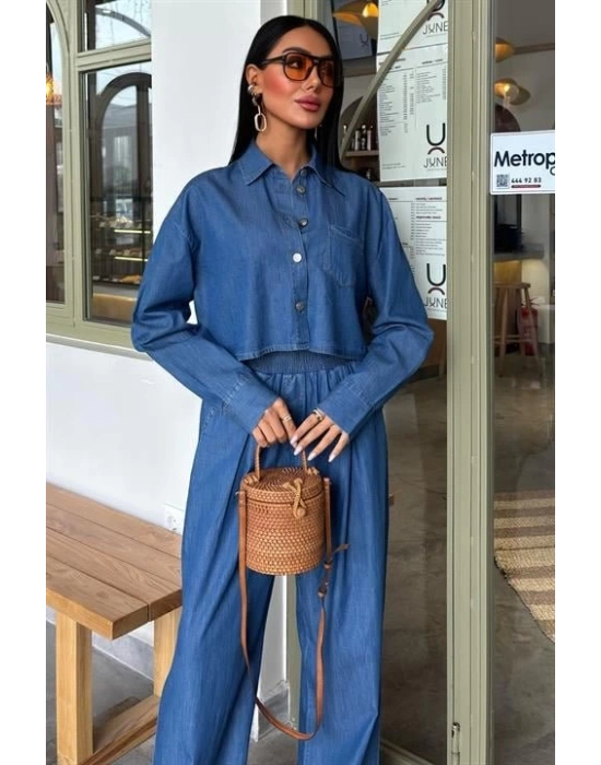 Denim Gömlek Plazzo Pantolon Takım 1016308