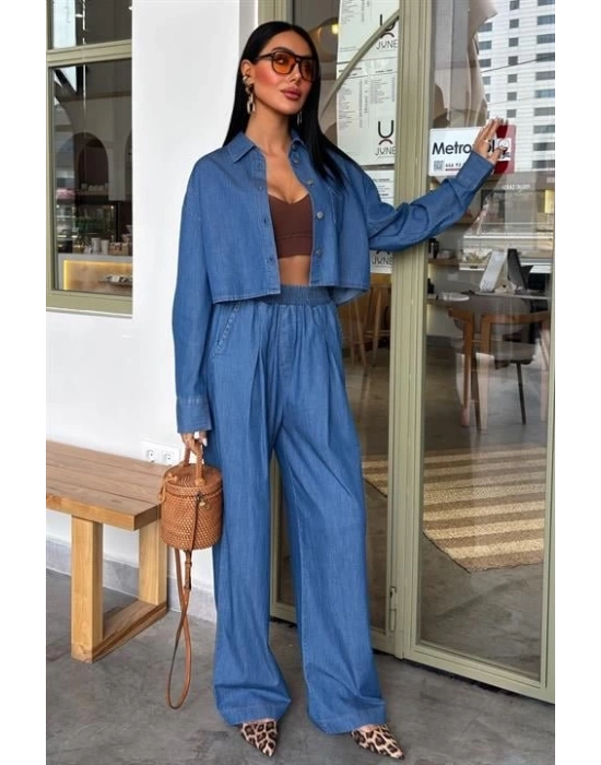Denim Gömlek Plazzo Pantolon Takım 1016308