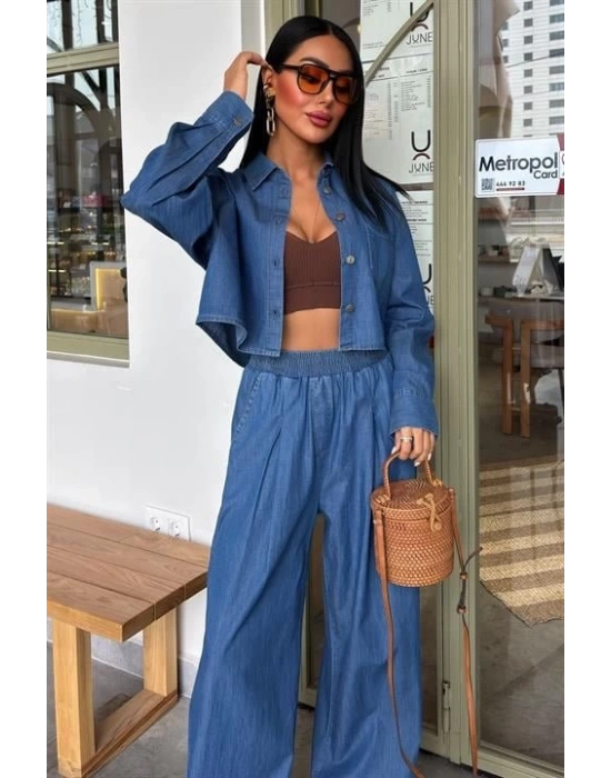 Denim Gömlek Plazzo Pantolon Takım 1016308