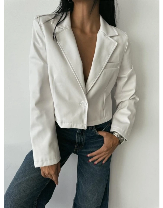 DERİ CROP CEKET TEK DÜĞME  Beyaz
