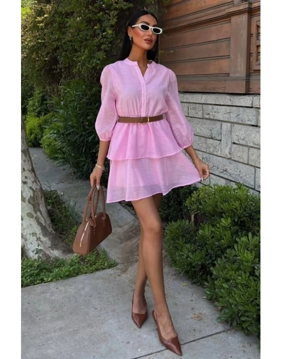 Deri Kemerli Fırfırlı Elbise 2901