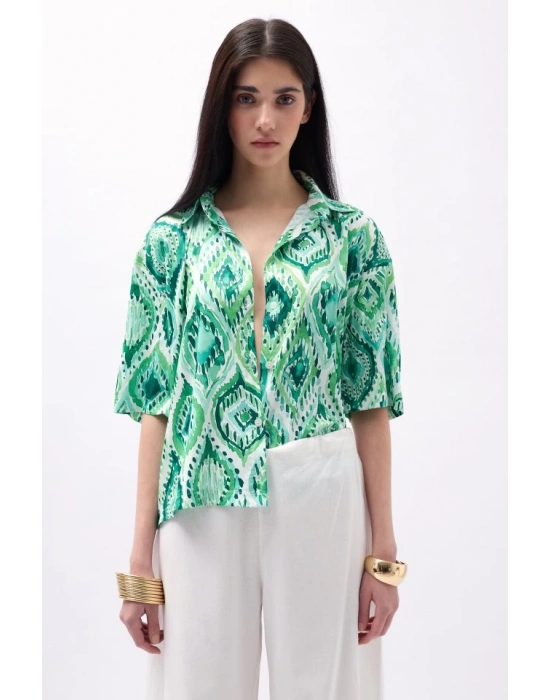 Desenli Saten Gömlek