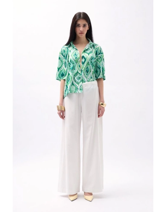 Desenli Saten Gömlek