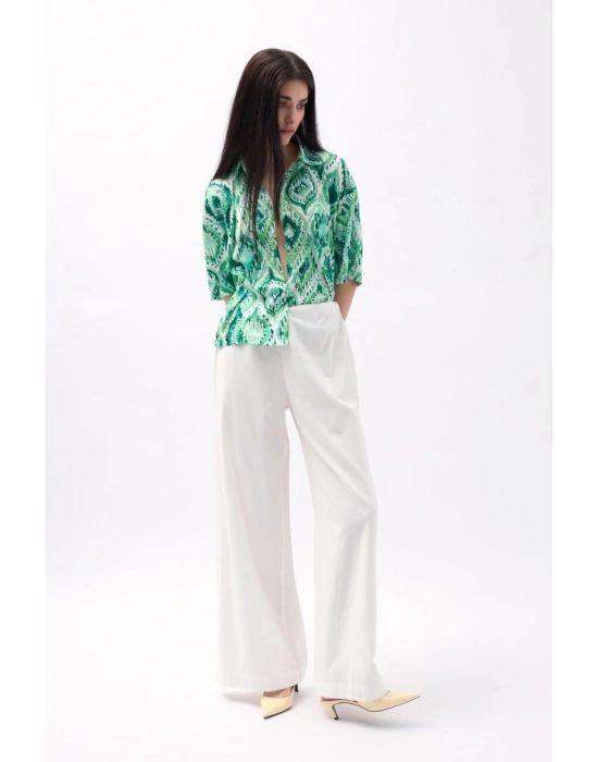 Desenli Saten Gömlek