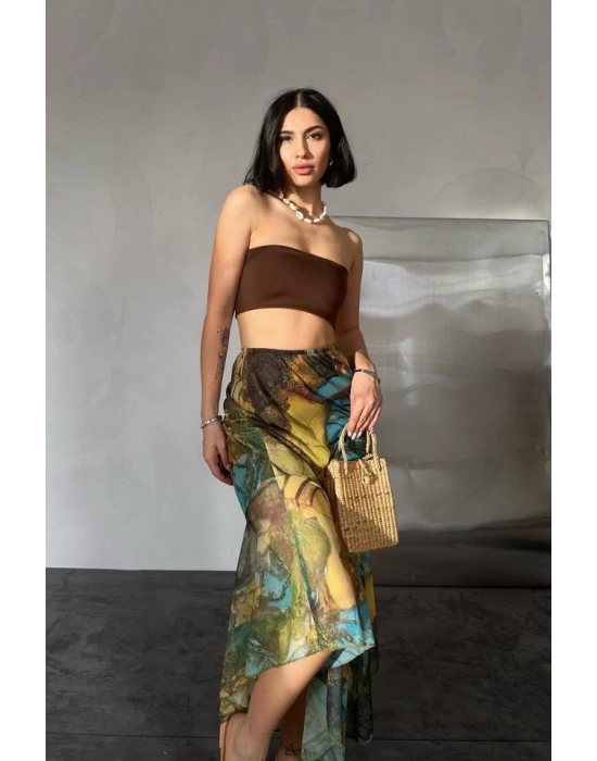 Desenli Baskılı astikli Etek