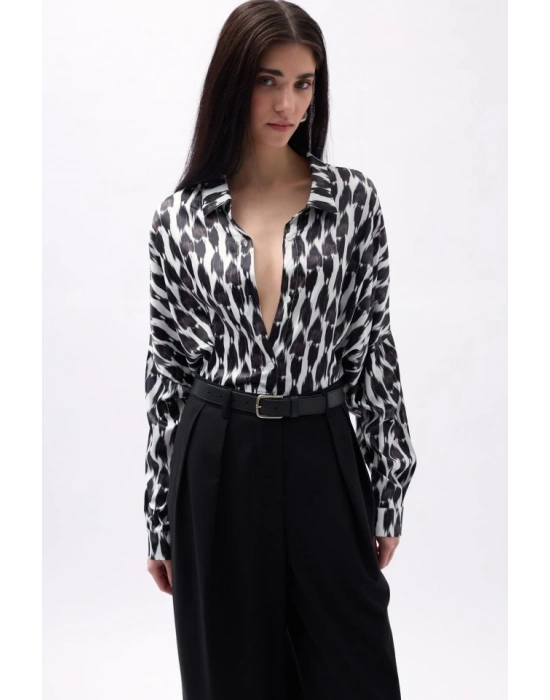 Desenli Crop Gömlek