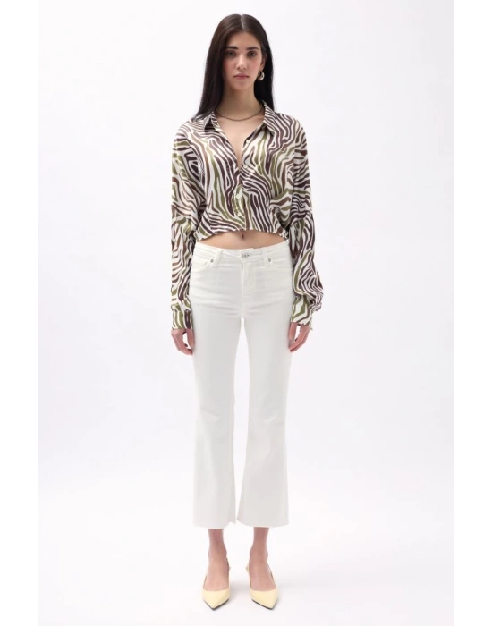 Desenli Crop Gömlek