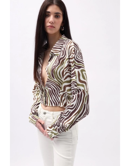Desenli Crop Gömlek