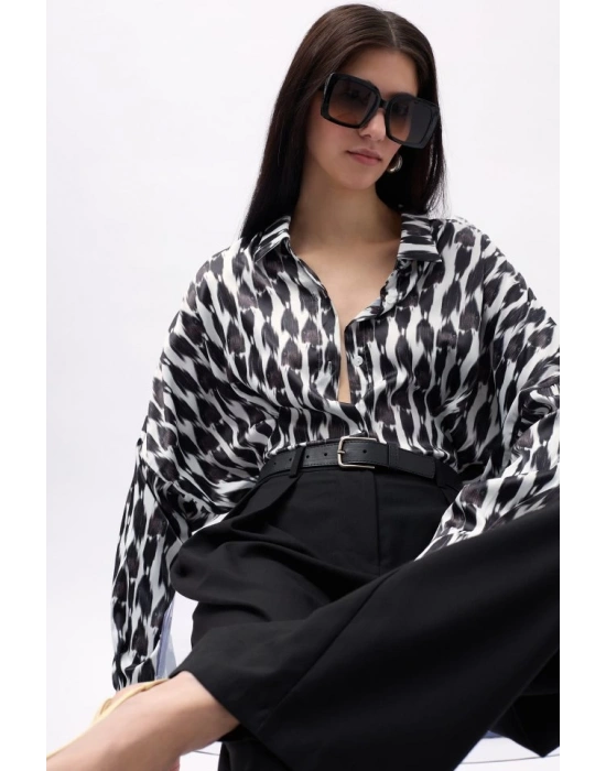 Desenli Crop Gömlek