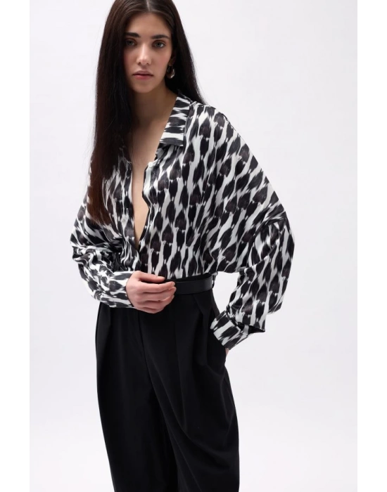 Desenli Crop Gömlek