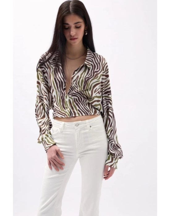 Desenli Crop Gömlek