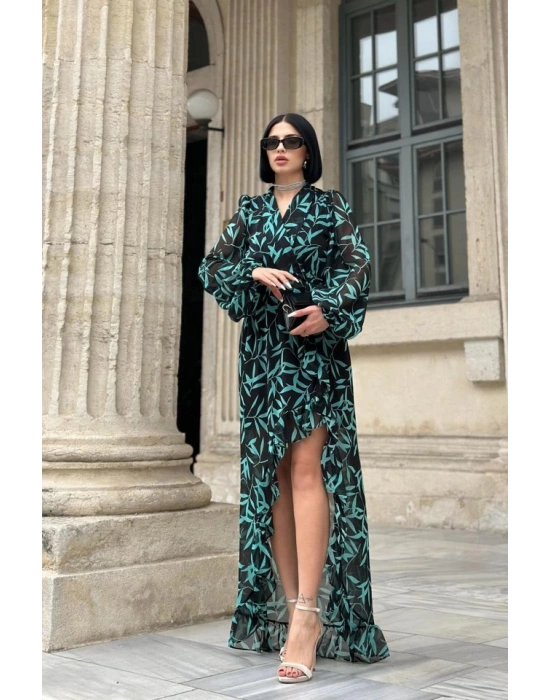 Desenli Desenli Fırfırlı Elbise