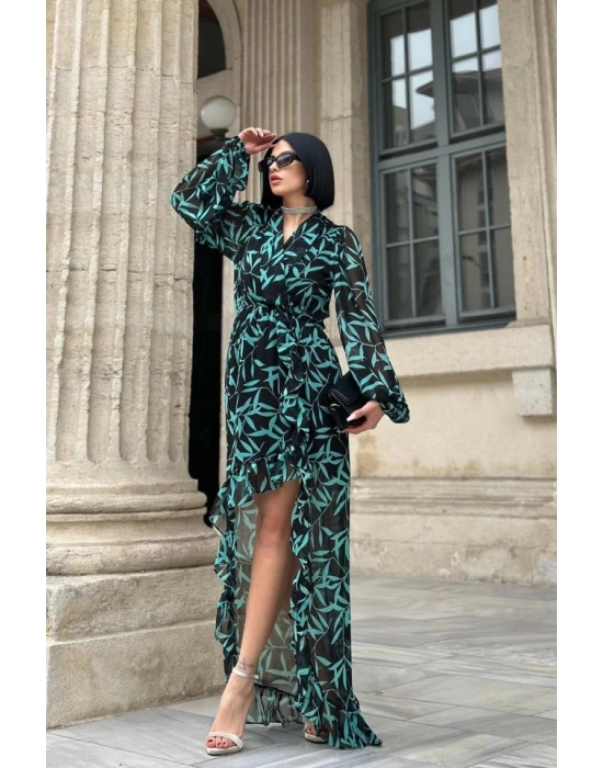 Desenli Desenli Fırfırlı Elbise