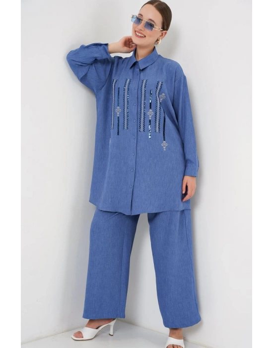 Desenli Tunik Pantolon İkili Takım 6720  İndigo