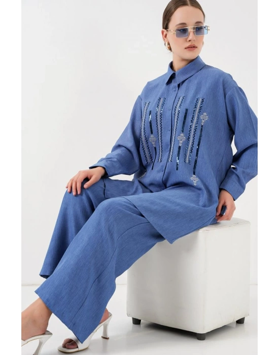 Desenli Tunik Pantolon İkili Takım 6720  İndigo
