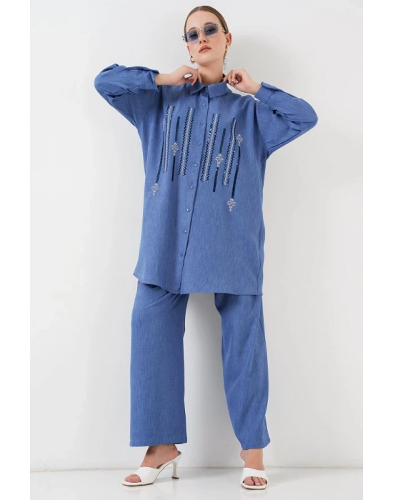 Desenli Tunik Pantolon İkili Takım 6720  İndigo